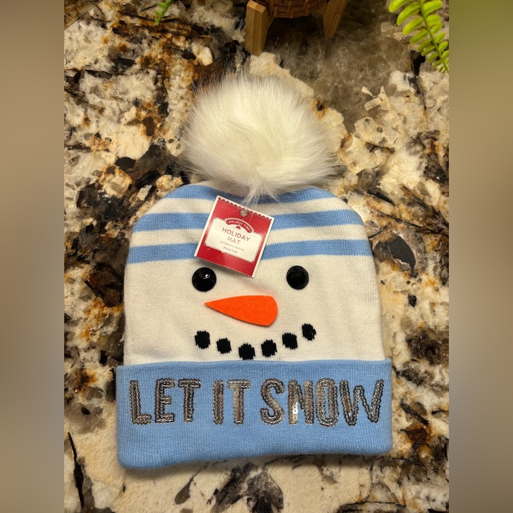 Holiday Time Blue and White Striped Snowman Hat